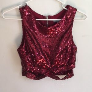 RED SEQUIN CROP TOP